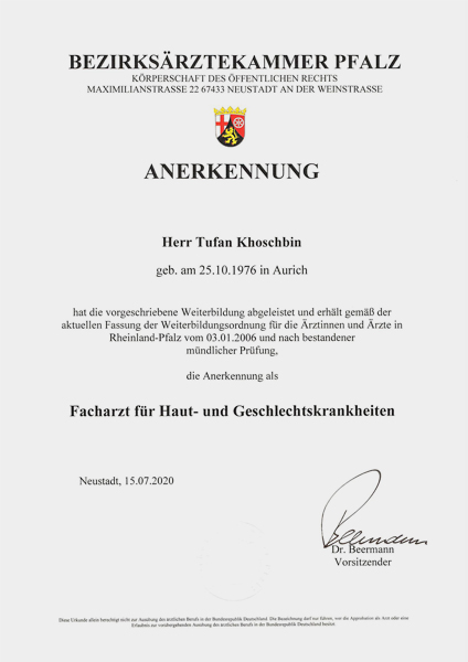 Facharzturkunde-Dermatologie